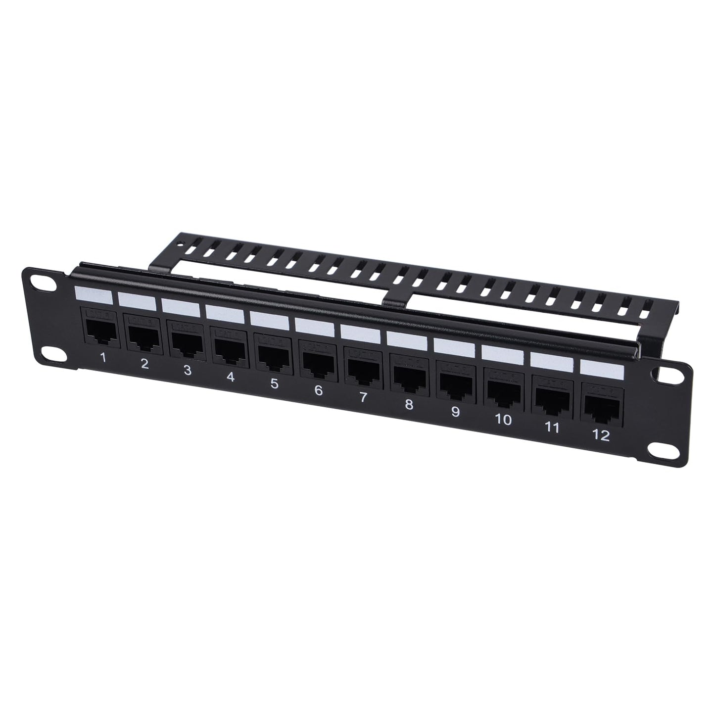 GeeekPi 12 portu Cat6 patch panelis 1U 10 collu statņiem, modulārs panelis ar Keystone savienotājiem un kabeļu vadību, saderīgs ar DeskPi RackMate T1/T0/T2/T0 Plus/T1 Plus/TL1 un 10 collu servera skapi