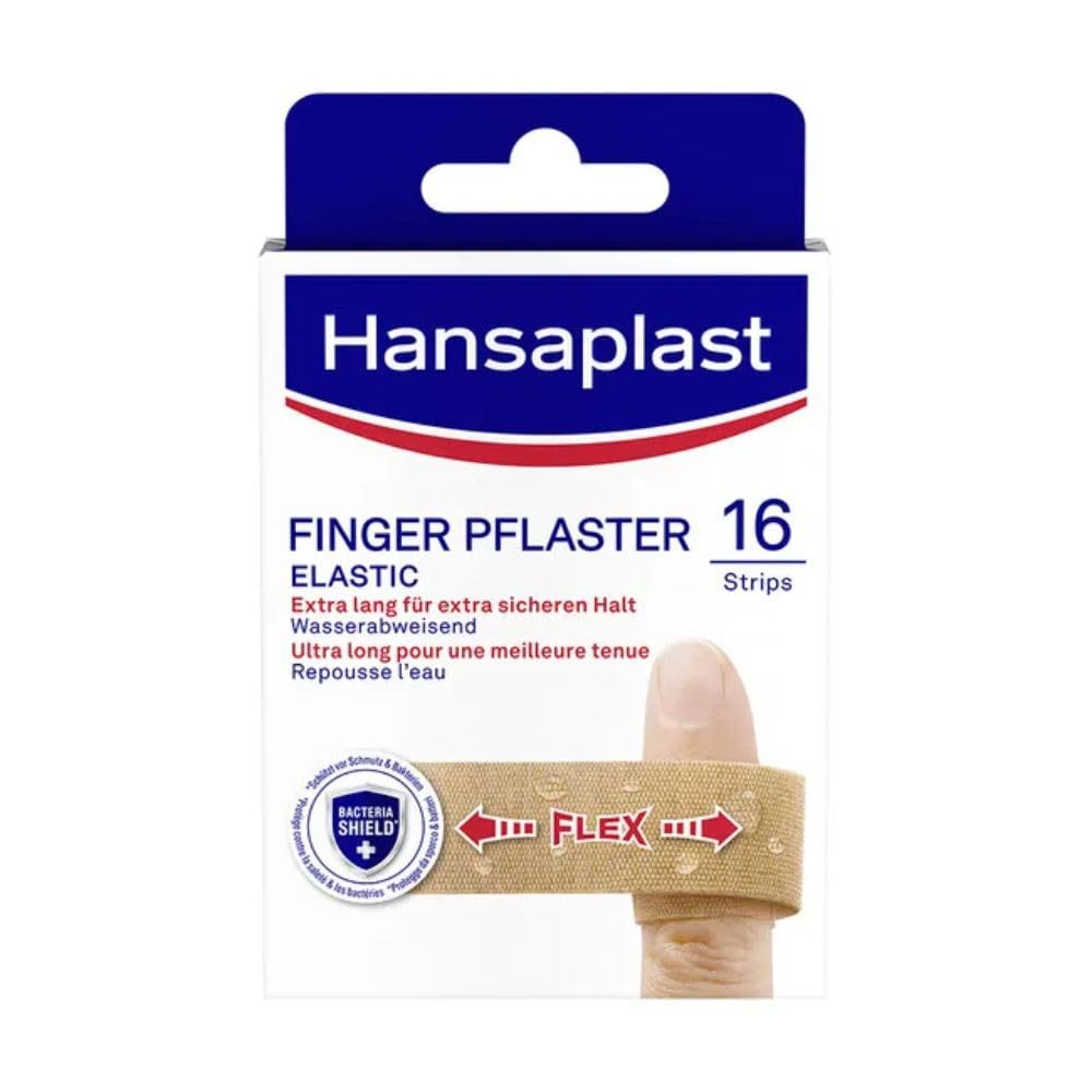 Pirkstu plāksteri Hansaplast Elastic Fingerstrips, 16 gab., īpaši gari brūču plāksteri pirkstiem, elastīgi un elpojoši