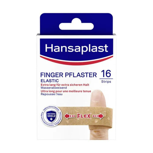 Pirkstu plāksteri Hansaplast Elastic Fingerstrips, 16 gab., īpaši gari brūču plāksteri pirkstiem, elastīgi un elpojoši