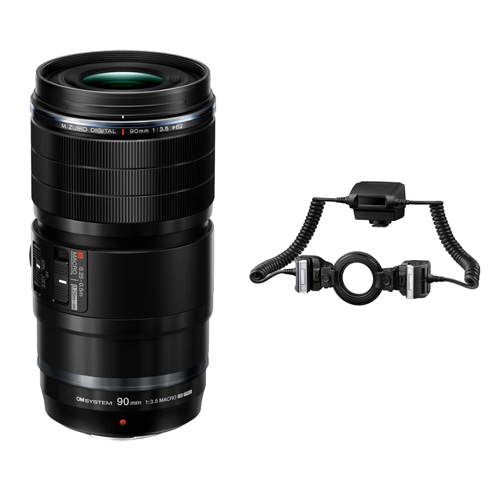 Olympus M.Zuiko Digital 90 mm F3.5 Makro Pro Tele-Makro objektīvs, saderīgs ar Olympus kamerām + STF-8 makro zibspuldze bezspoguļa un spoguļa refleks kamerām