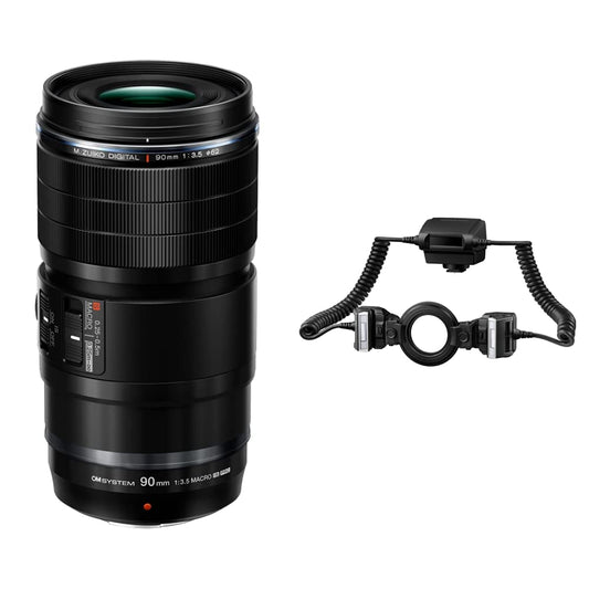 Olympus M.Zuiko Digital 90 mm F3.5 Makro Pro Tele-Makro objektīvs, saderīgs ar Olympus kamerām + STF-8 makro zibspuldze bezspoguļa un spoguļa refleks kamerām