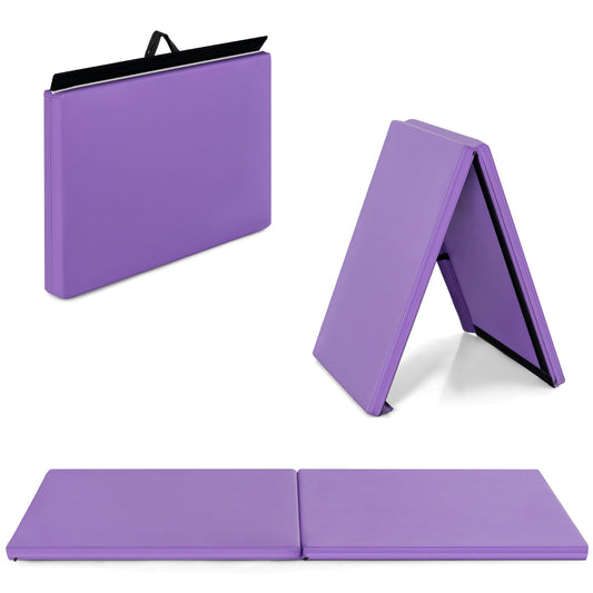 COSTWAY salokāmais vingrošanas paklājs 180x60x5cm, 2 daļās salokāms, ar lipekļa aizdari un 2 pārnēsāšanas rokturiem, violets