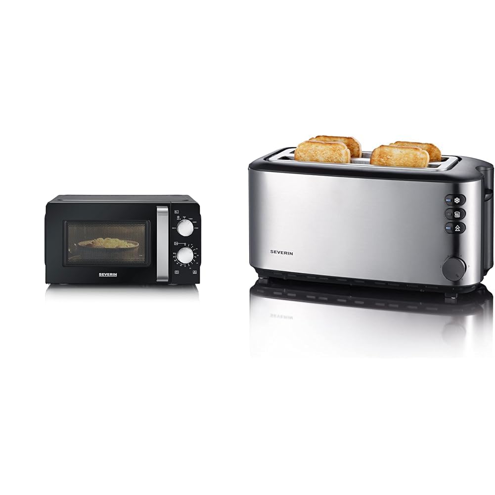 SEVERIN mikroviļņu krāsns Solo, mikroviļņu ierīce atkausēšanai un uzsildīšanai & automātiska garā tosteris, tosteris ar maizīšu uzgali