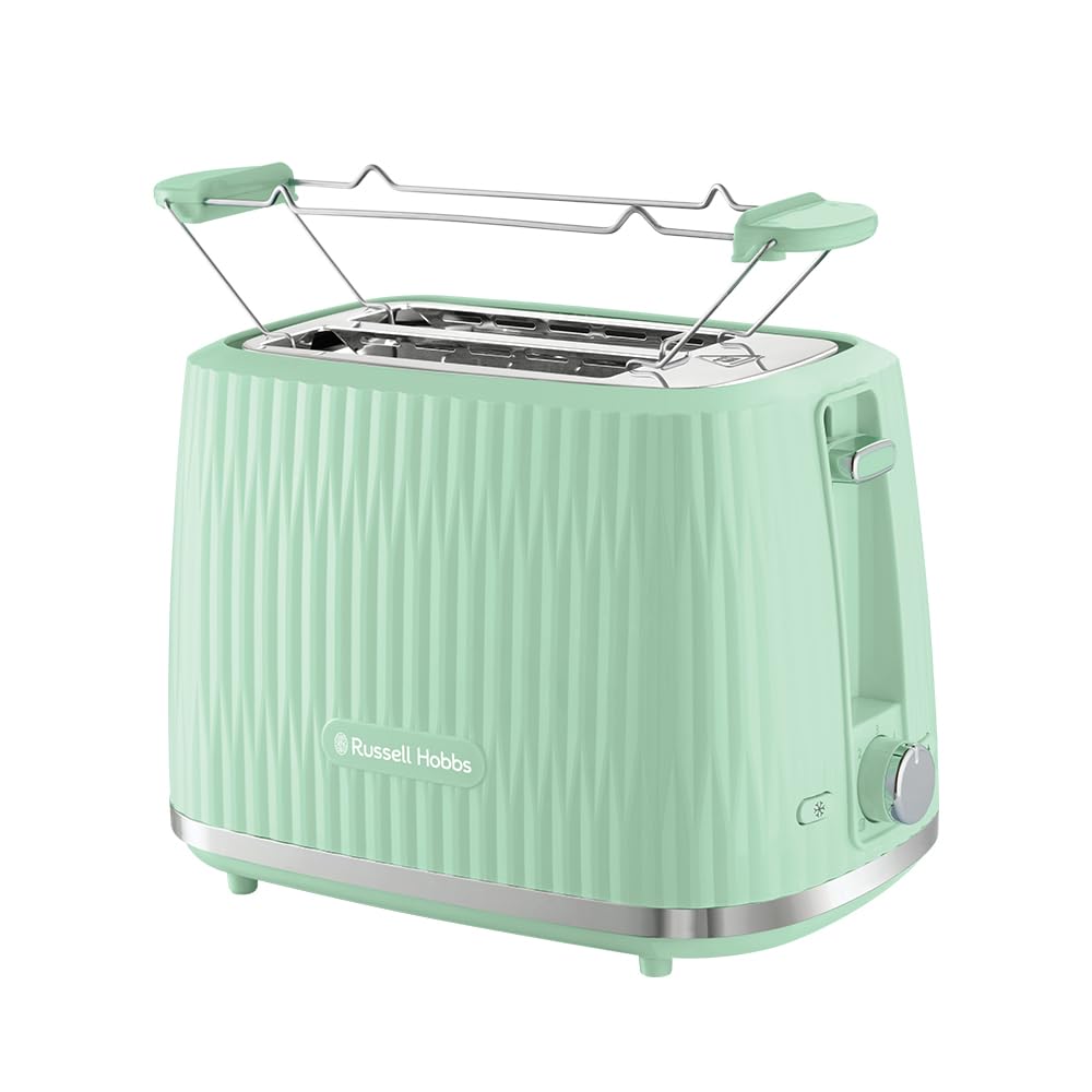 Russell Hobbs tosteris [2 šķēlēm] Eden (6 brūnināšanas līmeņi, pacelšanas funkcija, atkausēšanas, uzsildīšanas un apstāšanās funkcija, drupaču atvilktne, maizes uzlikums, pistāciju 27374-56