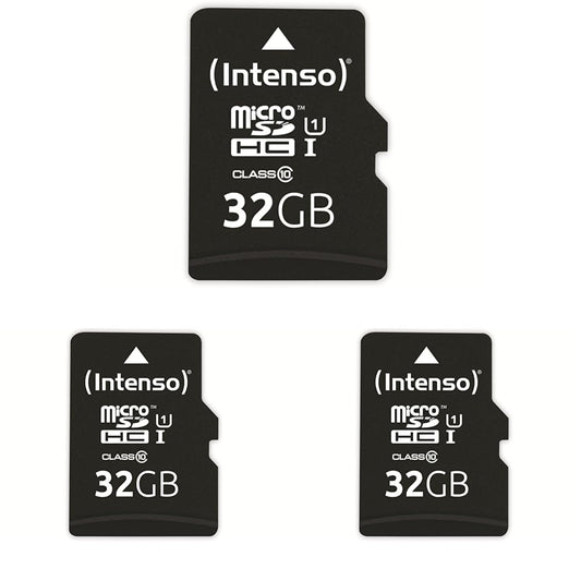 Intenso Professional microSDHC 32GB Class 10 UHS-I, U3, V30 atmiņas karte ar SD adapteri (līdz 100 MB/s), melna, 3 iepakojumā