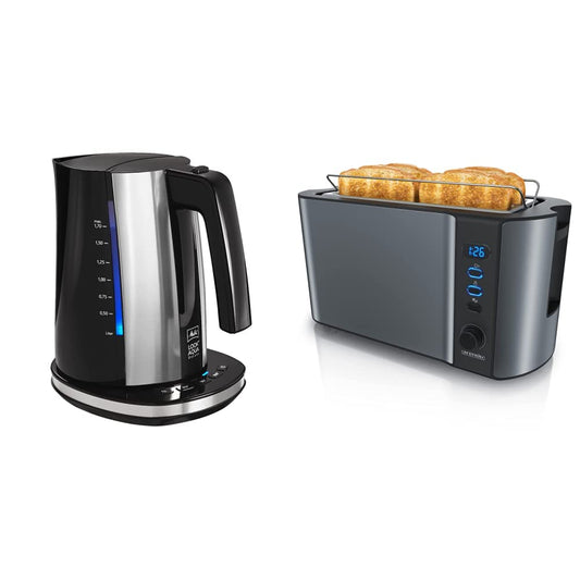 Ūdens vārītājs - MELITTA - Look Aqua DeLuxe 1026-14 ar temperatūras iestatījumu un siltuma saglabāšanas funkciju, 1,7 L, 2400 W un Arendo 72304281722 Cool Grey nerūsējošā tērauda tosteris 4 šķēles, 1500, 18/8