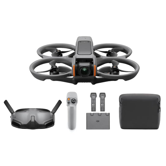 DJI Avata 2 Explorer Combo (3 akumulatori), FPV drons ar 4K kameru, immersīva pieredze, vienas pogas akrobātika, integrēts propelleru aizsargs, 155° FOV, kameru drons ar Goggles Integra un RC Motion 2