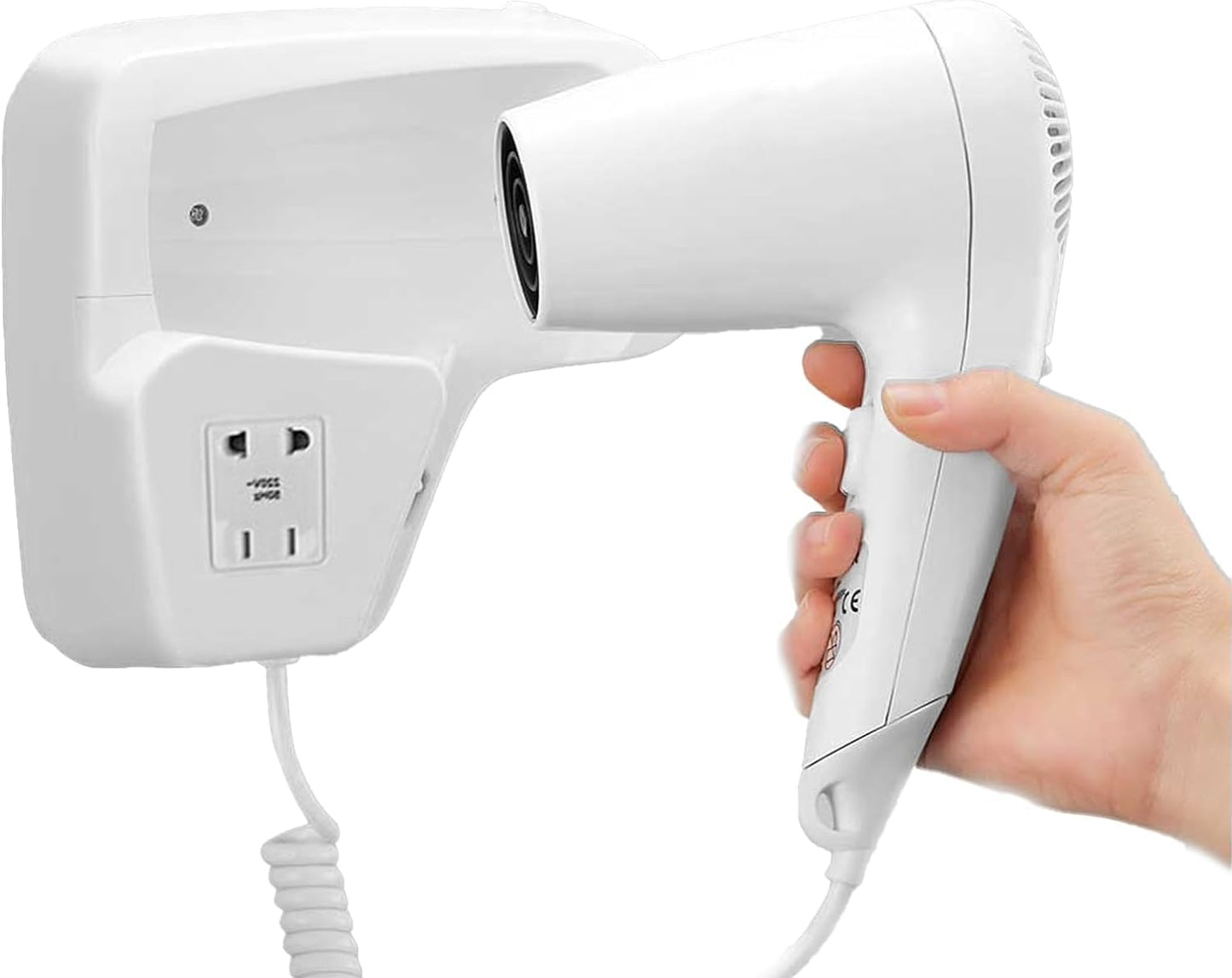 SQUADO sienas matu fēns, sienas telefons ar kontaktligzdu vannai, viesnīcai, ģērbtuvei, 1300 W, balts