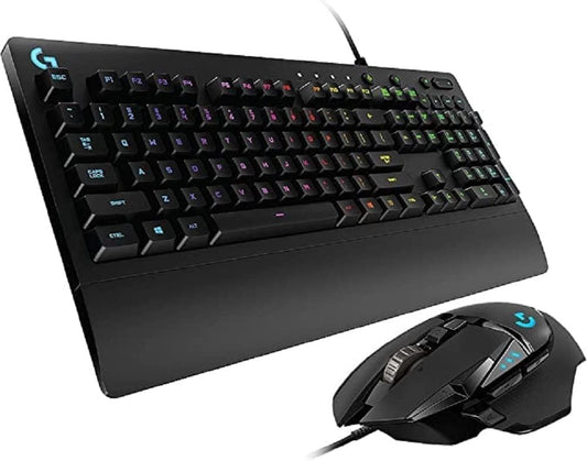Logitech G502 Hero - 25600 DPI optical sensor, high-performance gaming mouse, G213 Prodigy keyboard, German QWERTZ layout, black.