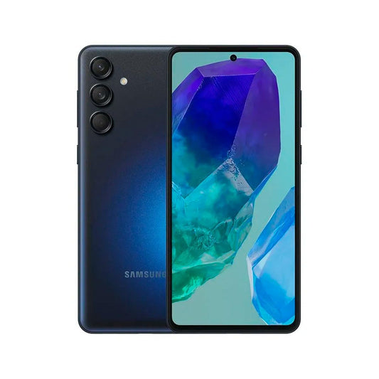 Samsung Galaxy M55 5G - 6.7" Octa Core, 128 GB storage, 8 GB RAM, sleek black design.