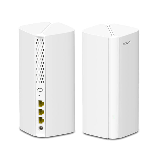 Tenda Nova MX12 Mesh WLAN sistēma - AX3000 Wi-Fi 6 divjoslu Mesh komplekts - ieteicams mājām ar 1-2 guļamistabām - 6xGigabit ports - aizstāj maršrutētāju un atkārtotāju - saderīgs ar Alexa - 2 gabalu komplekts