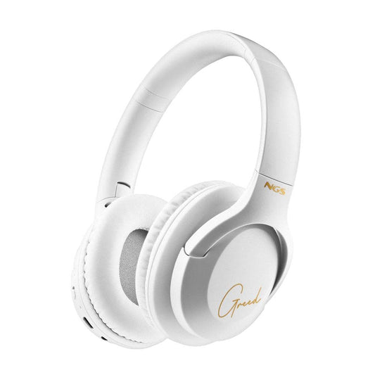 NGS ARTICA Greed White - Supra-aurālās bezvadu austiņas, Bluetooth, vieglas, salokāmas, 40 stundu akumulatora darbības laiks.
