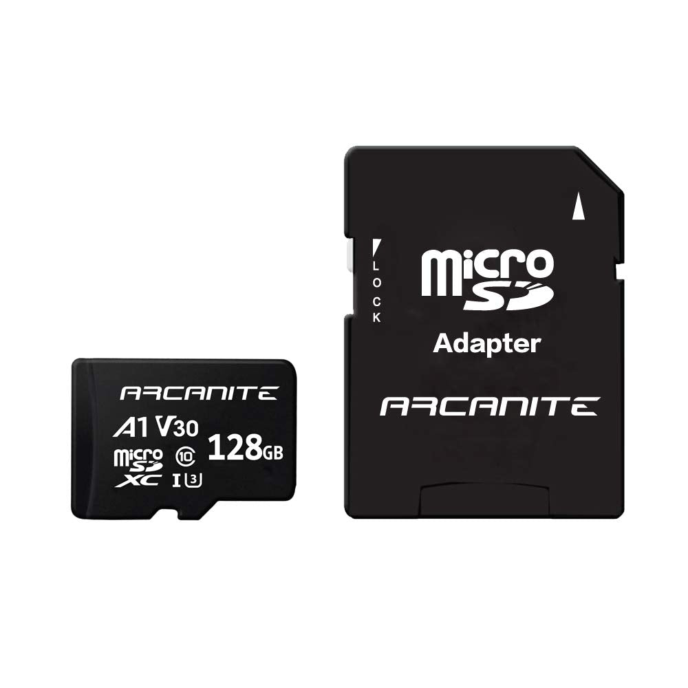 ARCANITE 128 GB microSDXC atmiņas karte ar SD adapteri — A1, UHS-I U3, V30, 4K, C10, microSD, maksimālais lasīšanas ātrums 90 MB/s