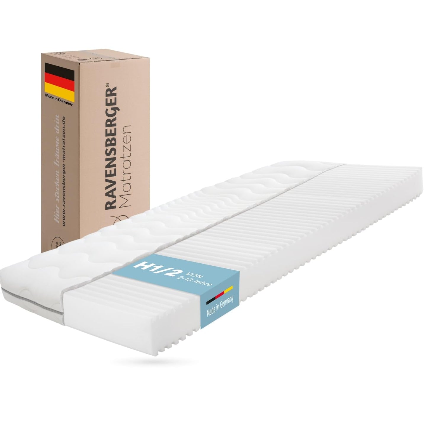 RAVENSBERGER bērnu un jauniešu matracis Softwelle – cietība H1/H2, mīksts, 90 x 200 cm, augstums 16 cm – 7 zonu auksto putu matracis ar funkcionālu pārvalku, piemērots alerģiskiem cilvēkiem