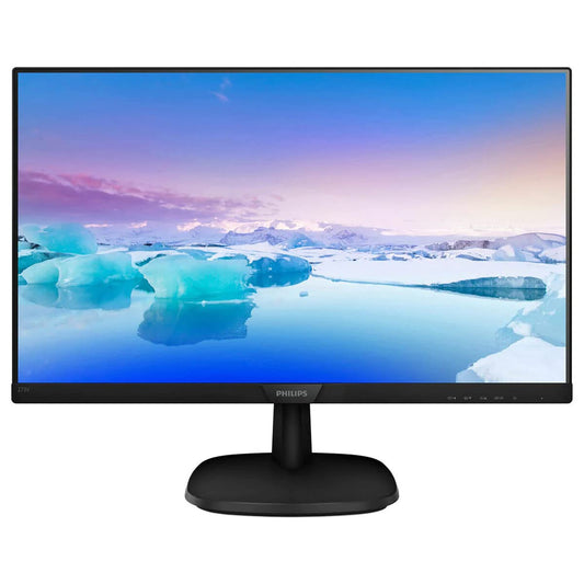 Philips 273V7QDSB - 27" FHD monitor, 1920x1080 resolution, 75 Hz, VGA, DVI, HDMI, sleek black design.