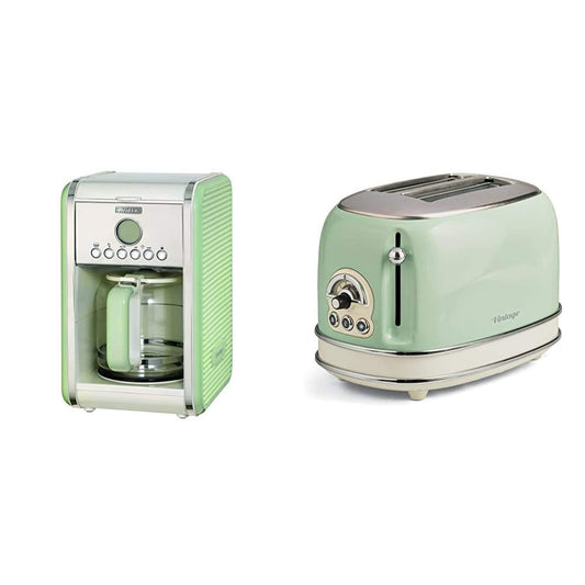 Ariete 1342/04-zaļš 1342 1342GR 12-tasīšu kafijas automāts Vintage, 2000 W, zaļš, nerūsējošais tērauds, 15 litri un 155 tosteris ar 2 slits Vintage Vert