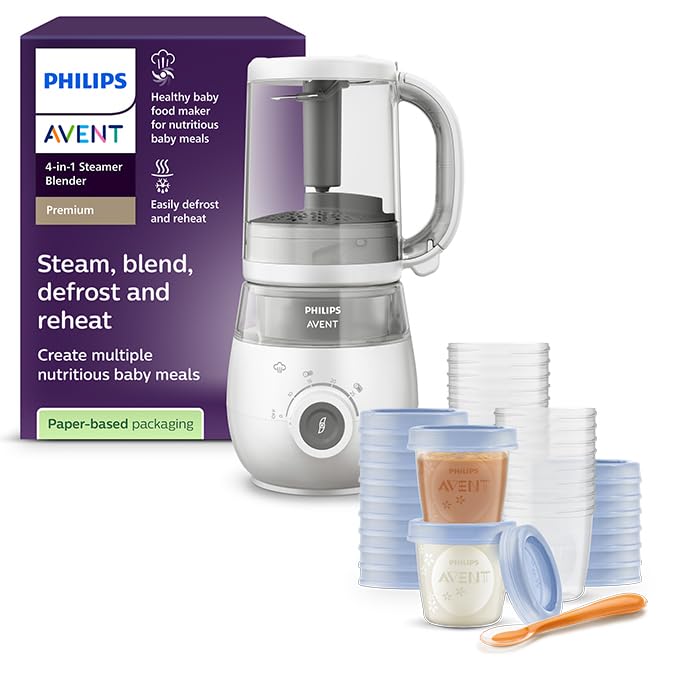 Bērnu pārtikas pagatavotājs Philips Avent 4-in-1 SCF883/01 ar 20 uzglabāšanas trauku komplektu un karotītēm