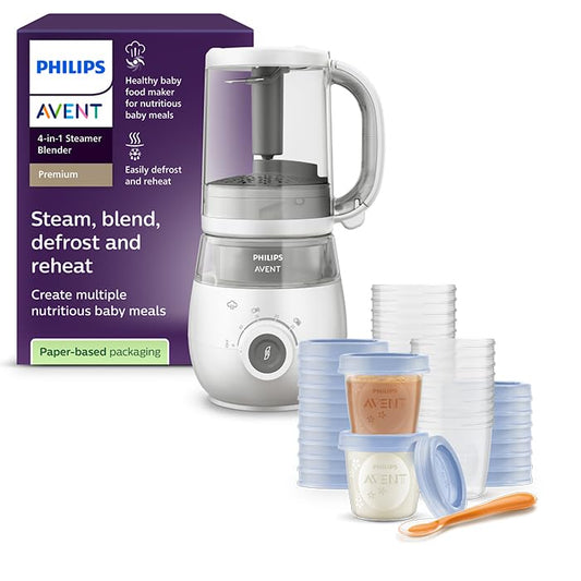 Bērnu pārtikas pagatavotājs Philips Avent 4-in-1 SCF883/01 ar 20 uzglabāšanas trauku komplektu un karotītēm