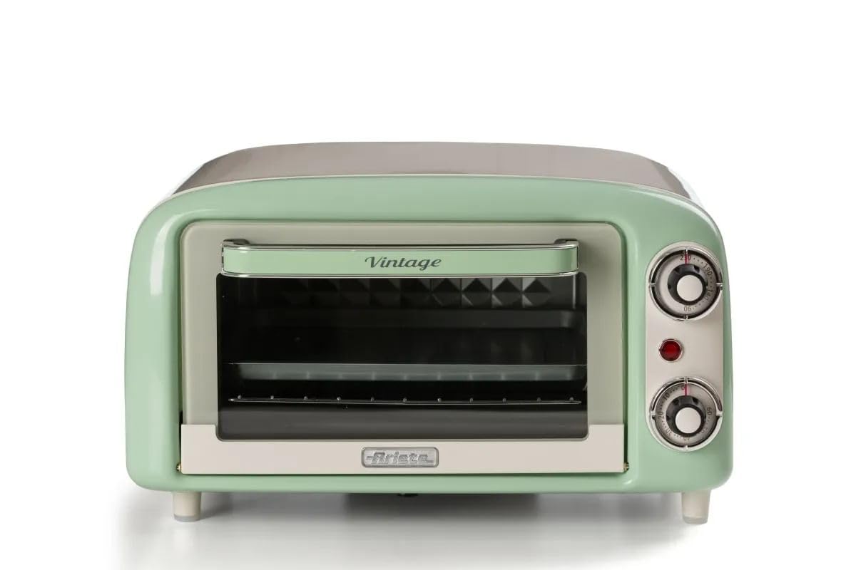 Mini cepeškrāsns Ariete 3919 Vintage, 10 L, cepšanai un uzsildīšanai, līdz 230°C, 60 minūšu taimeris, nerūsējošā tērauda grils, 800W, dubults stiklojums, zaļa