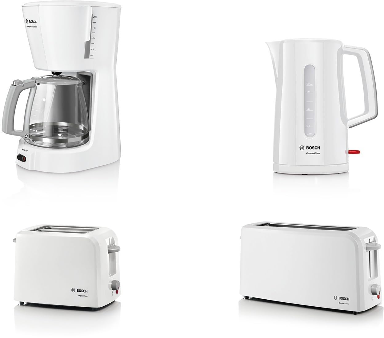 Bosch CompactClass TWK3A011 - ātra uzsildīšana, ūdens līmeņa indikators, pārkaršanas aizsardzība, 1,7 L, 2400 W, balts