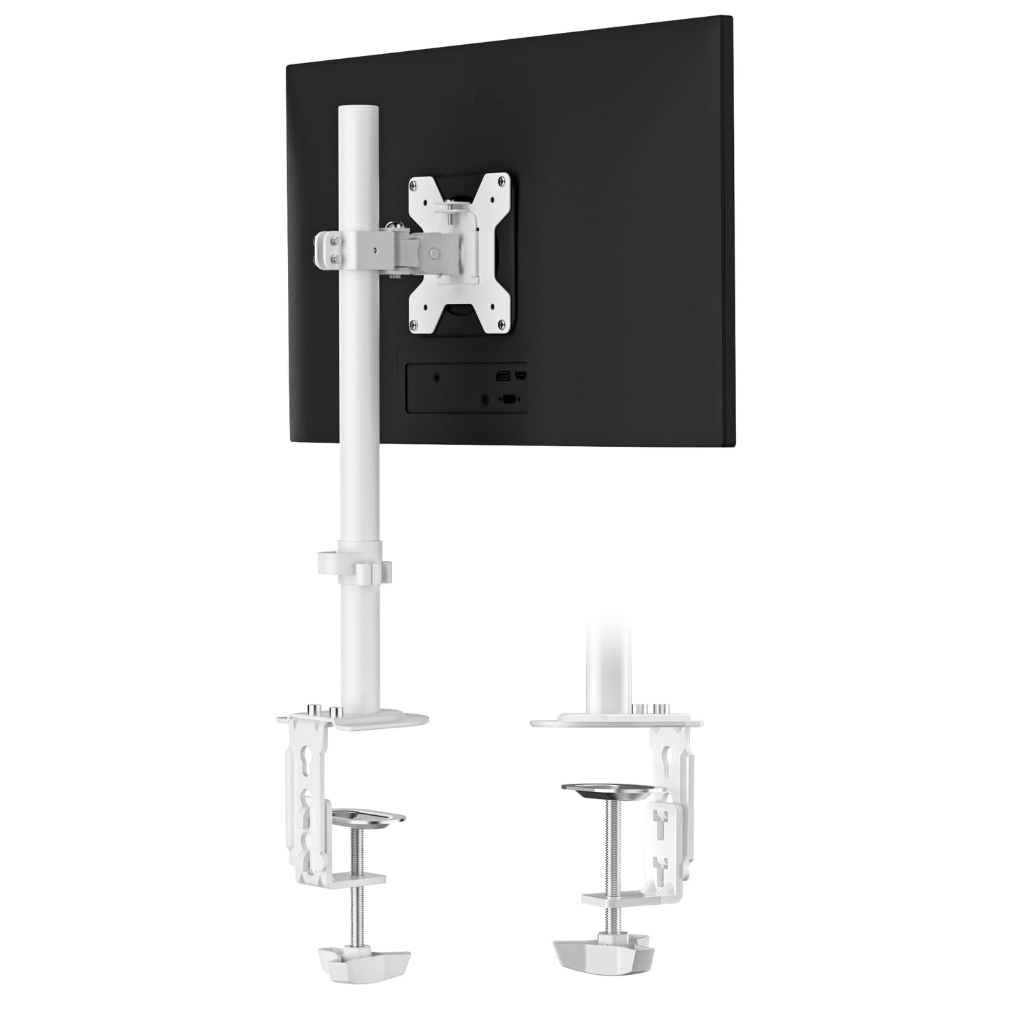 Monitora turētājs Pholiten 13-32 Zoll ekrāniem līdz 10 kg, regulējams, nolokāms, grozāms, VESA 75x75 mm/100x100 mm, Balts