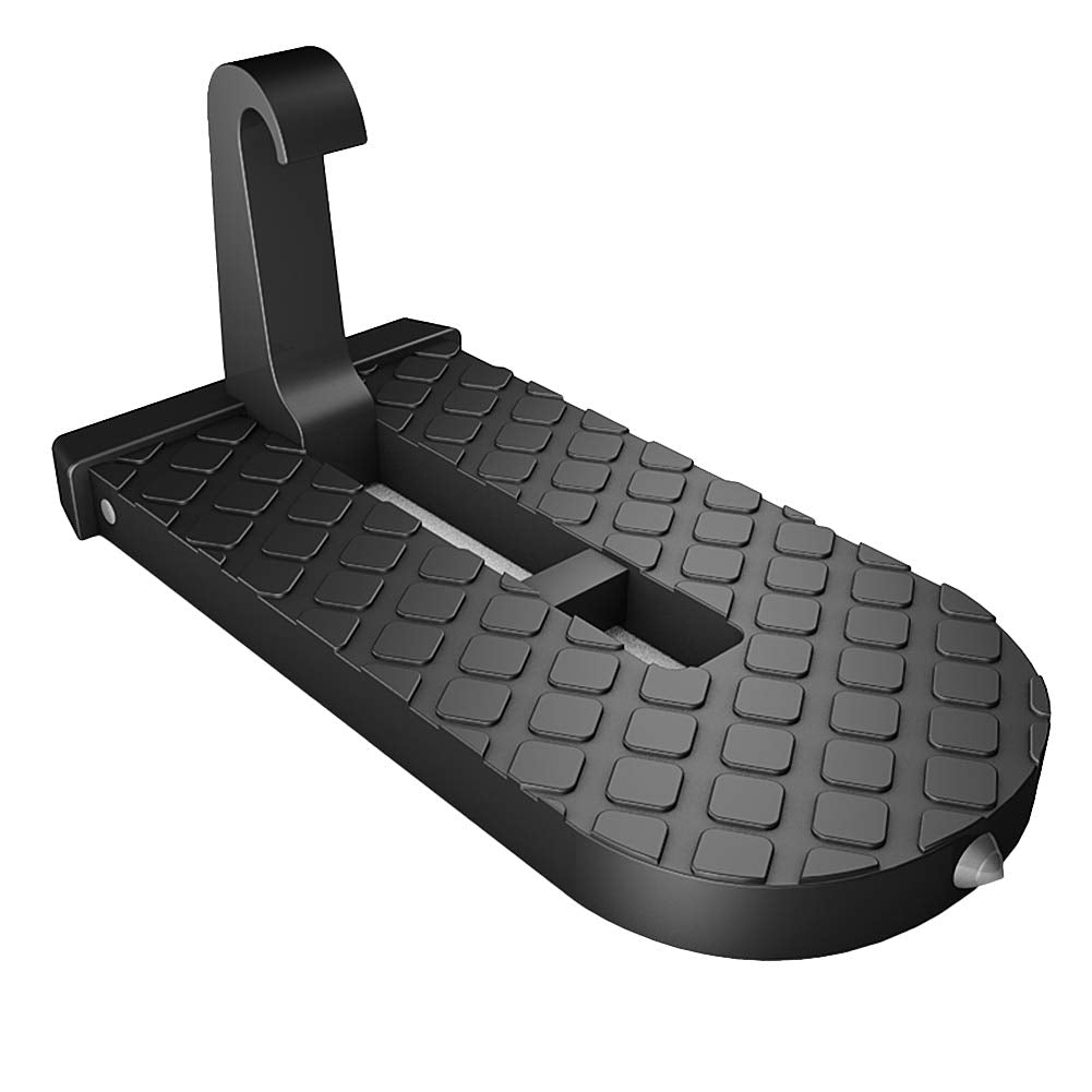 Auto pakāpiens salokāms ar U-veida āķi, durvju slieksnis un kāpņu pakāpiens ērtai piekļuvei auto jumtam, neslīdošs, līdz 231 kg, melns