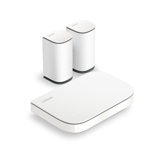 Linksys Velop Micro 6 divjoslu tīkla WLAN sistēma - WiFi 6 maršrutētājs ar līdz 3 Gbit/s līdz 465 m² un 150+ ierīcēm - aizstāj interneta maršrutētāju un paplašinātāju, 3 gabalu komplekts