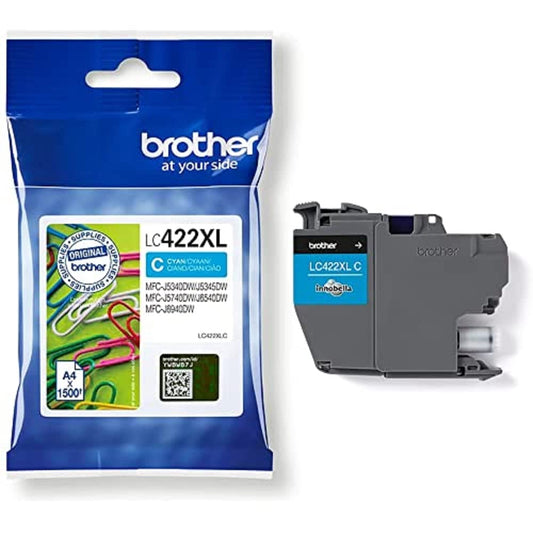 Brother LC-422XLC Cyan Ink Cartridge - 1,500 pages, compatible with MFC-J5340DW, J5345DW, J5740DW, J6540DW, J6940DW.