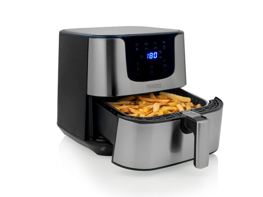 Princess Heißluftfritteuse XXL - 5.5L, 62.2% energy saving, digital, 8 programs, stainless steel, oil-free, Aerofryer 182060, silver