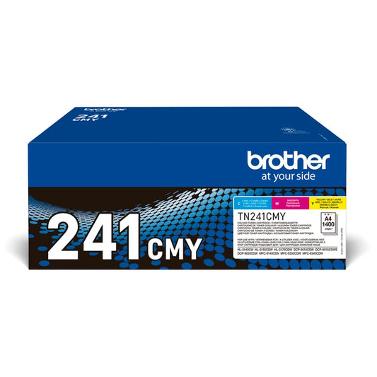 Brother TN-241CMY Toner Set - 3 cartridges in cyan, magenta, yellow, each yields up to 1400 pages, compatible with DCP-9020CDW.