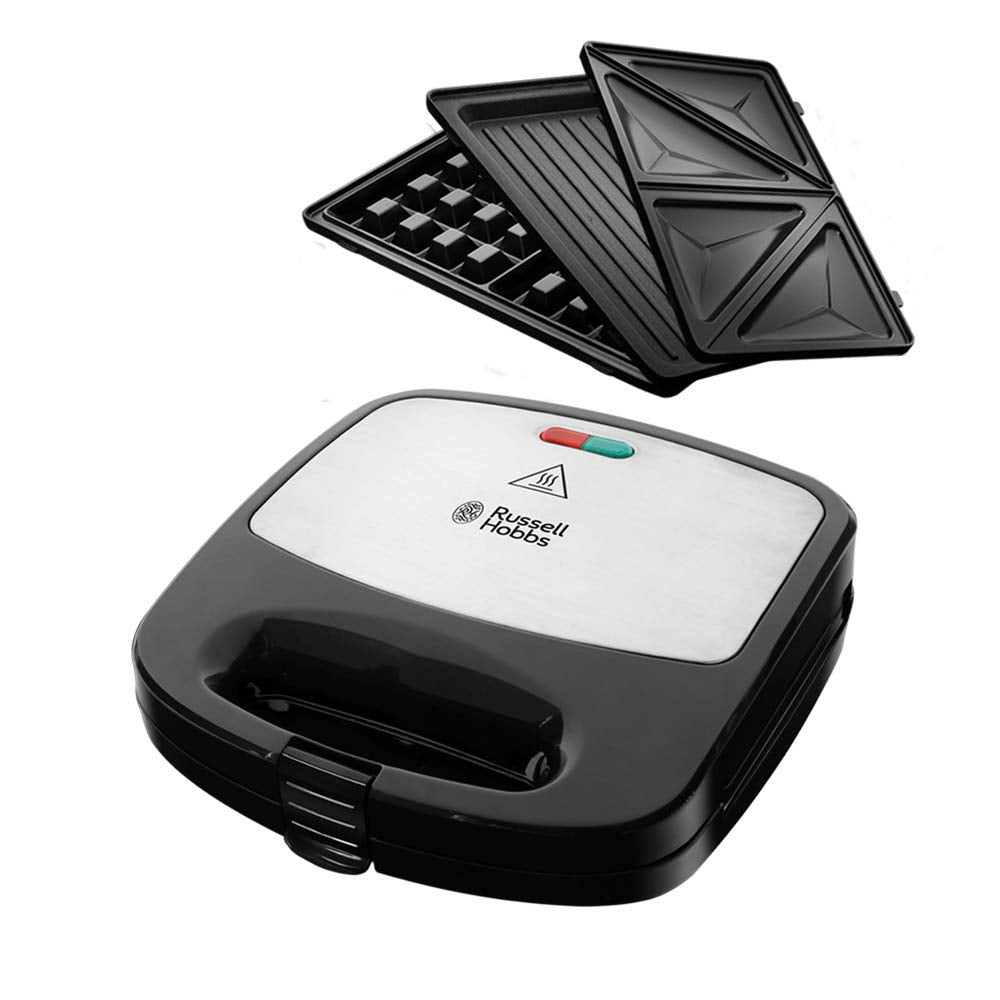 Russell Hobbs daudzfunkcionālais iekārta 3-in-1 [sviestmaizes cepeškrāsns, vafeļu panna, kontaktgrils] Fiesta (mazgājams trauku mazgājamajā mašīnā un ar nelipīgu pārklājumu, paplašināms: kūku pops, mini donati, čurros) 24540-56
