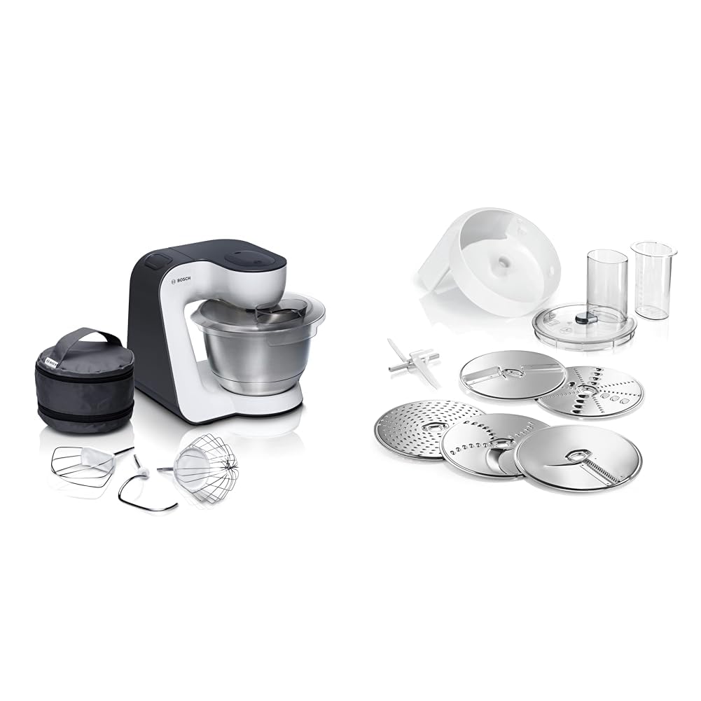 Bosch MUM54A00 virtuves mašīna Express programma un Bosch piederumu komplekts VeggieLove MUZ5VL1, caurplūdes griezējs, ieskaitot 5 disku MUM5 un MUM sērijai 2