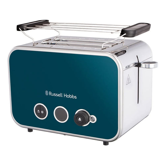 Russell Hobbs tosteris [2 šķēlēm] Distinctions nerūsējošā tērauda okeāna zilā krāsā (paplašinātas tosteru atveres, ieskaitot maizes uzkarsēšanas piederumu, 6 brūnināšanas līmeņi + atkausēšanas un sildīšanas funkcija, Lift&Look funkcija, 1600W)26431-56