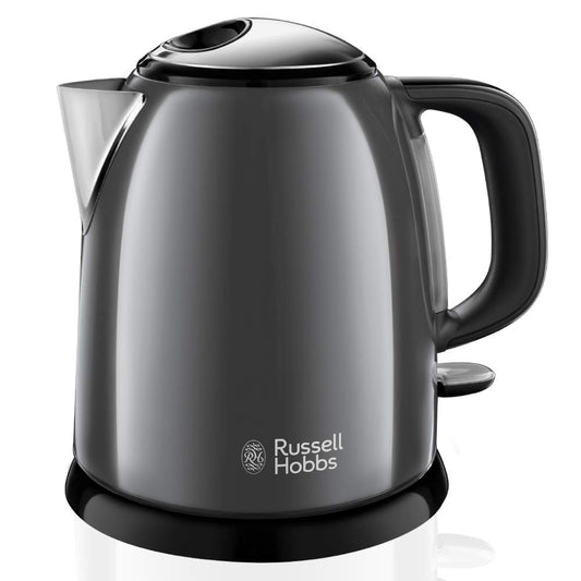 Russell Hobbs mazs ūdens vārītājs 1,0l - pelēks, 2400W, ātrā vārīšana, izņemams filtrs, ūdens līmeņa indikators.