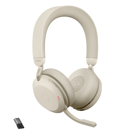 Jabra Evolve2 75 - bezvadu PC austiņas ar 8 mikrofonu tehnoloģiju, aktīvo trokšņu slāpēšanu, USB-A adapteri, MS Teams saderību, bēšas