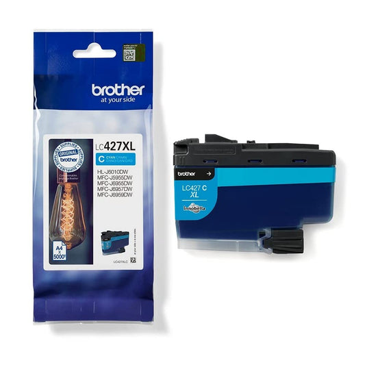 Brother LC-427XLC Cyan Ink Cartridge - High yield, prints up to 5,000 pages, compatible with MFC-J5955DW, MFC-J6955DW.