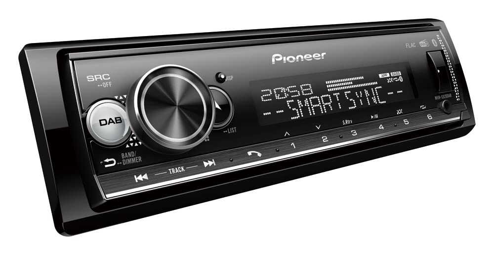 Pioneer MVH-S520DAB-AN ar DAB antenu, 1-DIN autoradio ar DAB+, sarkans, vācu izvēlnes vadība, Bluetooth, US, AUX ieeja, iPod/iPhone tiešā kontrole, brīvroku ierīce, Smart Sync