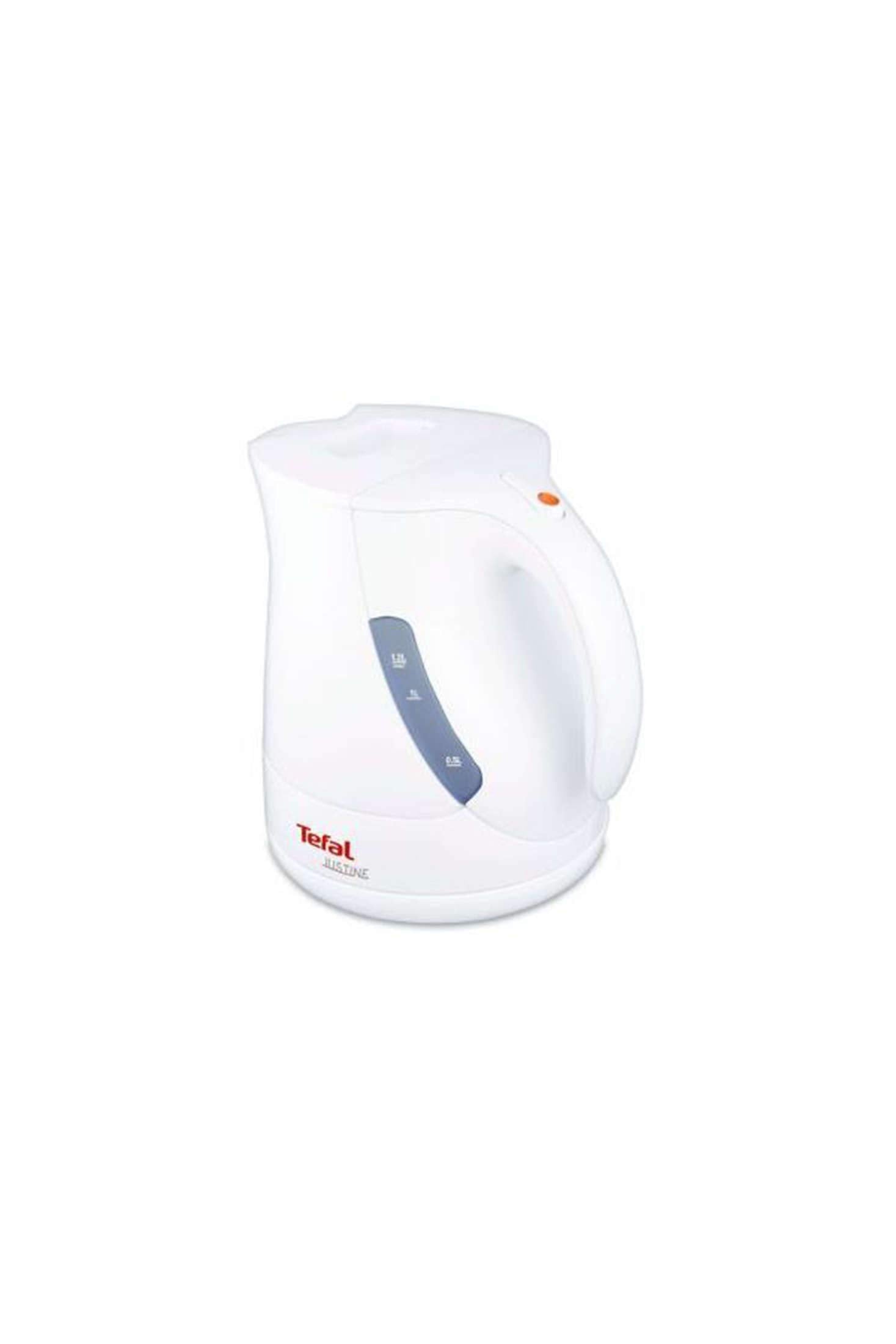 Tefal Justine Kettle - 1.2L capacity, glossy white finish, fast boiling, automatic shut-off feature.