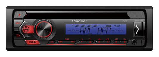 Pioneer DEH-S120UBB, 1DIN RDS automašīnas radio ar sarkanu taustiņu apgaismojumu, zilu displeju, Android atbalstu, 5 joslu ekvalaizeri, CD, MP3, USB, AUX ieeju, ARC lietotni
