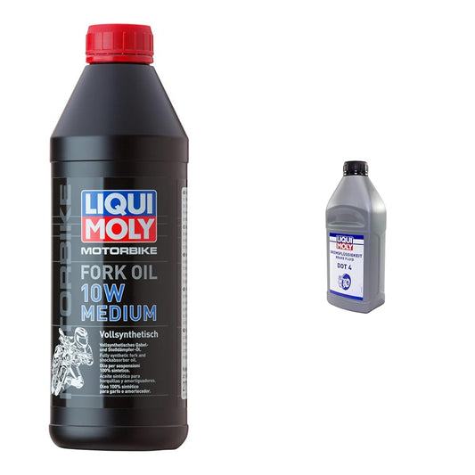 LIQUI MOLY Motorbike Fork Oil 10W medium | 1 L | motociklu dakšas eļļa | Art.-Nr.: 2715 & bremžu šķidrums DOT 4 | 1 L | bremžu šķidrums | Art.-Nr.: 21157