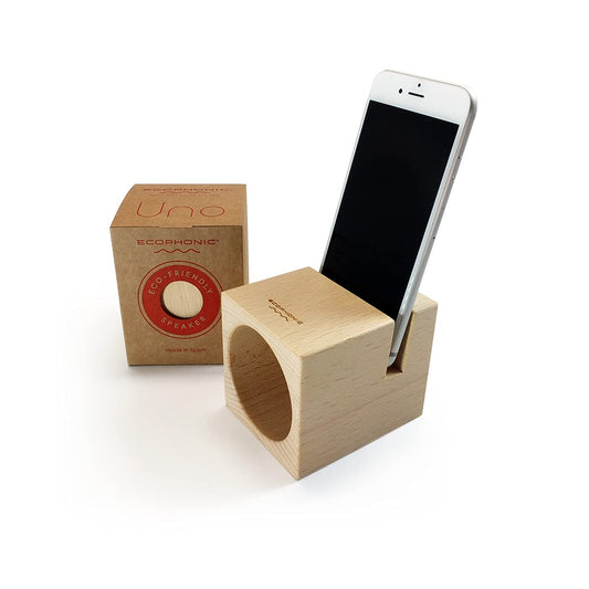 Ecophonic® UNO® Vides draudzīgs un dabisks skaļrunis, dabisks akustiskais pastiprinātājs, bērza koks, turētājs viedtālruņiem