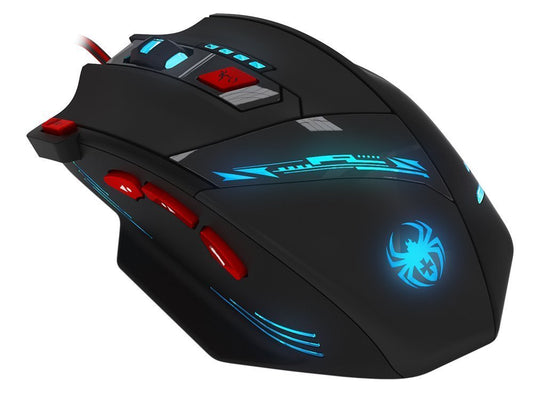 DLand Zelotes T90 spēļu pele - 9200 DPI, USB, 8 pogas, 7 LED režīmi, svara regulēšana, saderīga ar Windows.