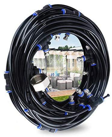 Miglošanas sistēma Hydrogarden āra miglošanas sistēma terasei, dārzam, siltumnīcai, lapenei, ūdens smidzinātājs, 18 metru šļūtene un 19 metāla sprauslas, krāns