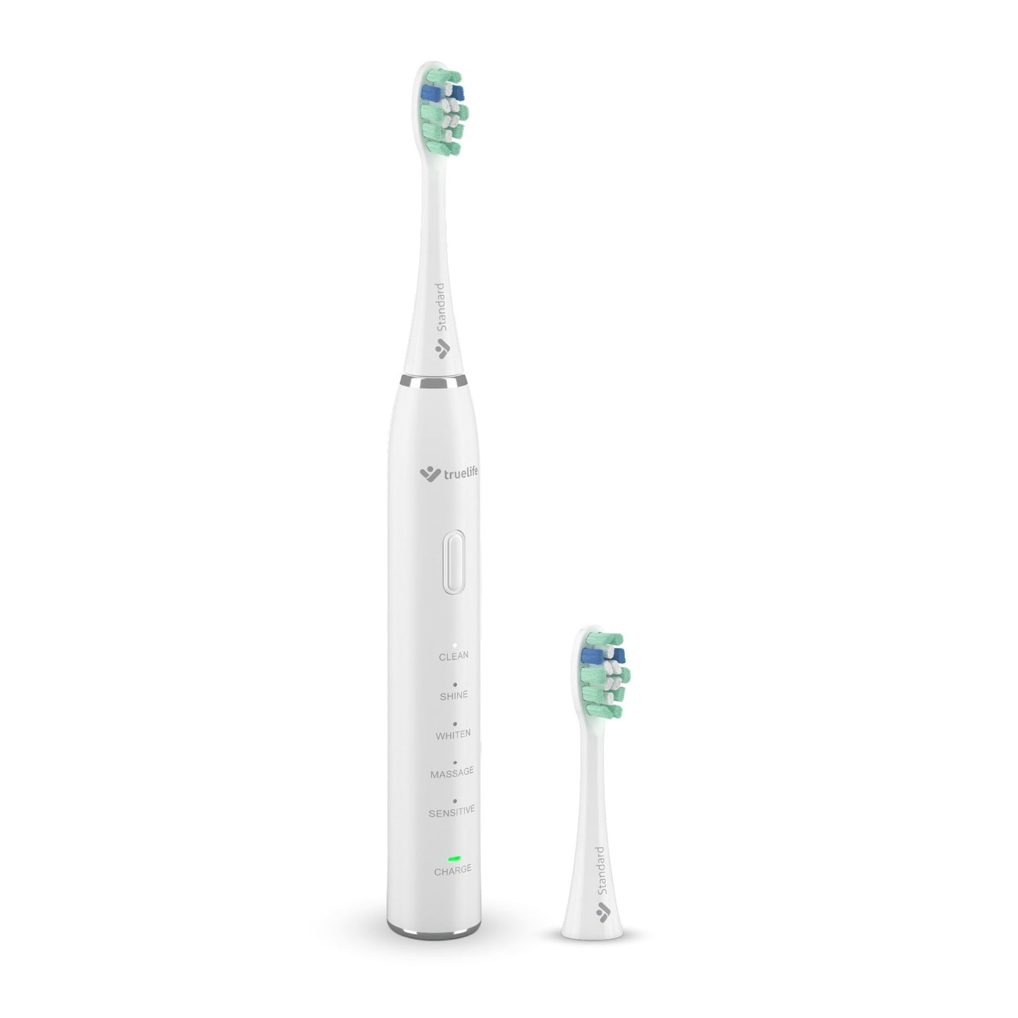 TrueLife ultraskaņas zobu birste SonicBrush Clean30, 70.000 kustības minūtē, 5 režīmi, 2 standarta uzgaļi, 30 dienas ar vienu uzlādi, balta