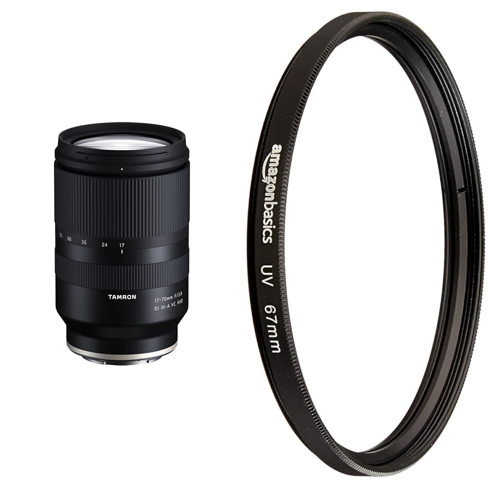 TAMRON 17-70mm F/2.8 Di III-A VC RXD zoom objektīvs bezspoguļa APS-C sistēmas kamerām no Fujifilm, melns & Amazon Basics UV filtrs - 67mm