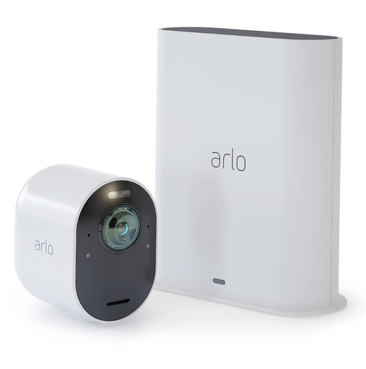 Arlo Ultra WLAN uzraudzības kamera 4K trauksmes sistēma, āra, bezvadu, kustību sensors, viedā māja, nakts redzamība, 180 grādi, divvirzienu audio, ar testa periodu Arlo Secure plānam, balta VMS5140