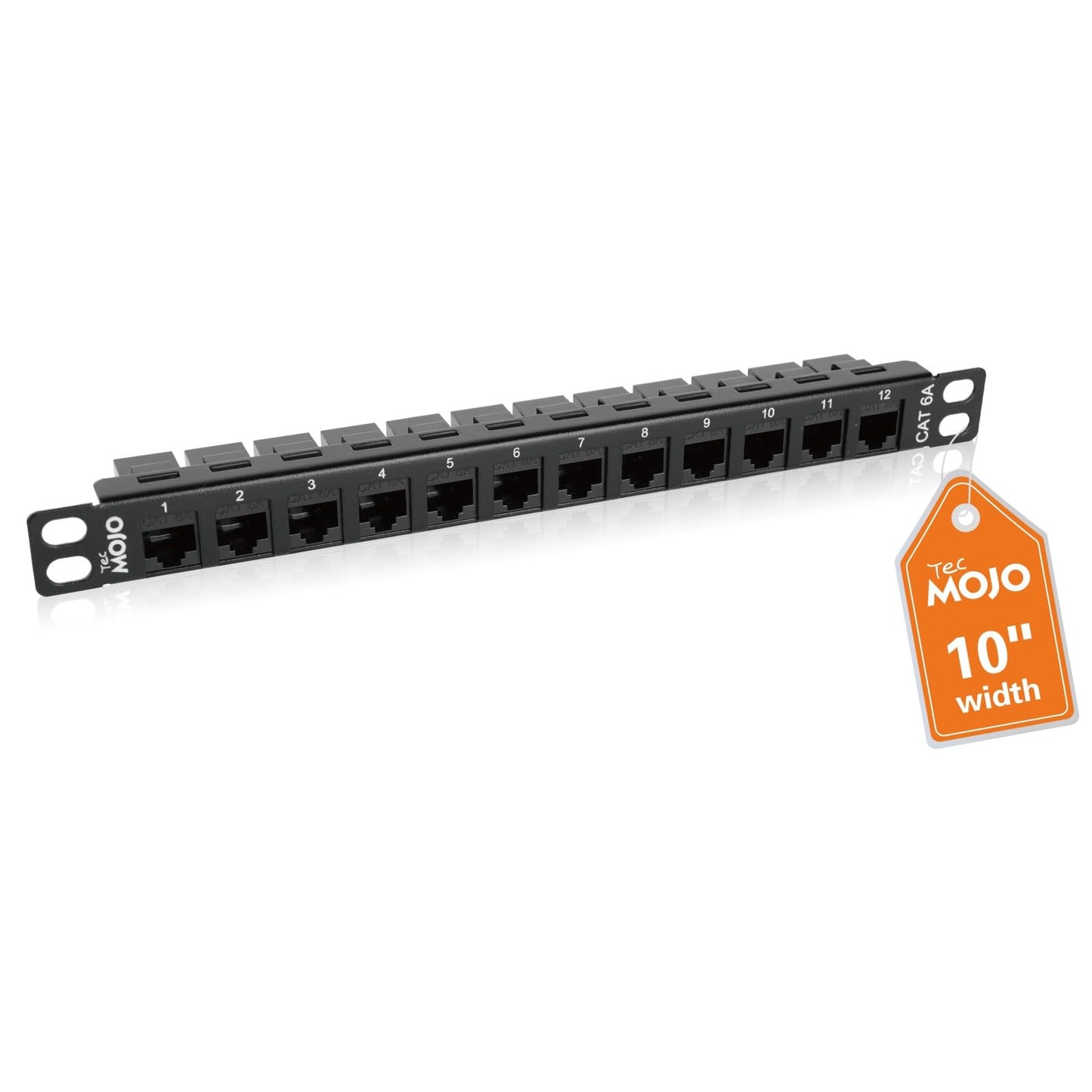 Tecmojo 10 collu 0,5HE 12 portu Cat6A patch panelis, rack montāžas modulārais panelis ar RJ45 Keystone savienotāju, paredzēts 10" servera skapjiem un tīkla skapjiem, 10 Gigabit Ethernet, melns