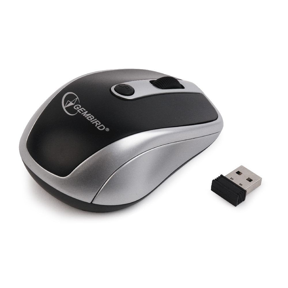 Gembird MUSW-002 - Black/Silver wireless mini laptop mouse with optical sensor and ergonomic design.