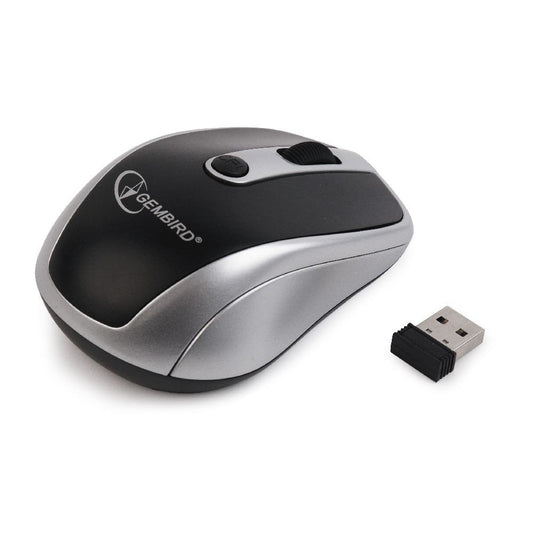 Gembird MUSW-002 - Black/Silver wireless mini laptop mouse with optical sensor and ergonomic design.