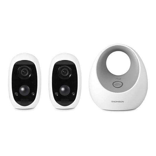 11. Thomson drošība 512504 Thomson Lens 300 kamera ar akumulatoru iekštelpās/ārā, drošības komplekts ar 2x kamerām-1080P